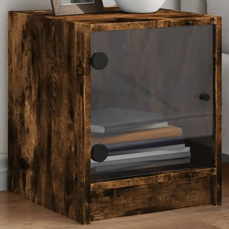 Trendy nachtkastje met glazen deur en stabiel blad voor kleine spullen - Gerookt eiken / 2 - Nachtkastjes