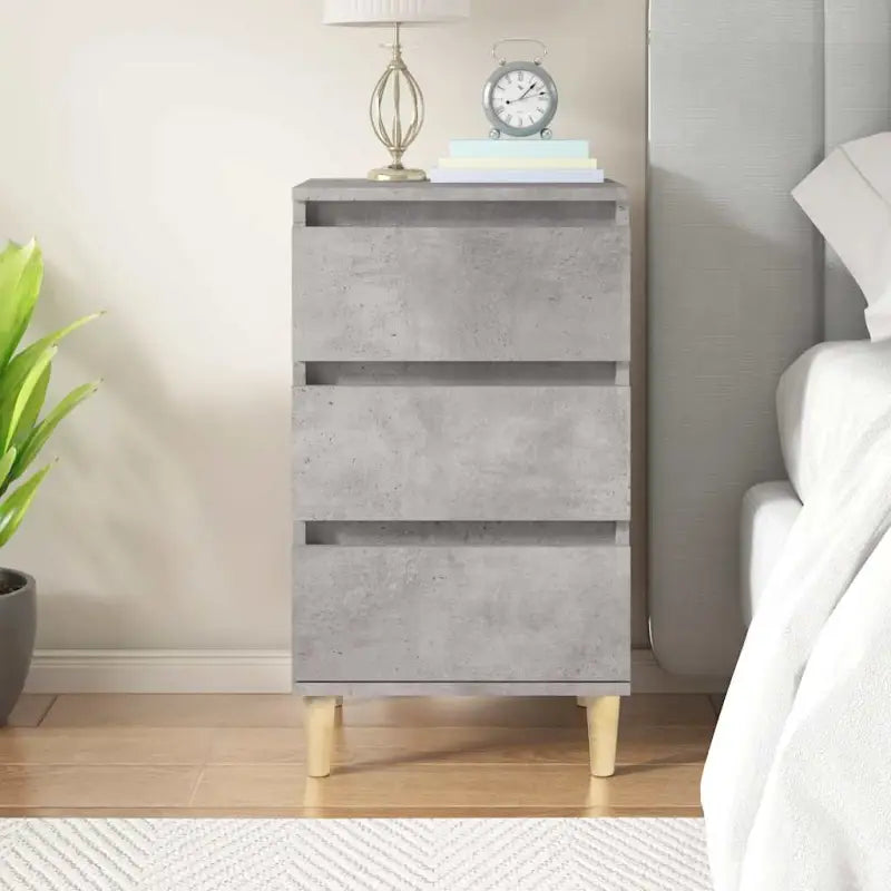 Trendy nachtkastje met houten poten en bewerkt hout voor een strak interieur - Betongrijs / 1 - Nachtkastjes