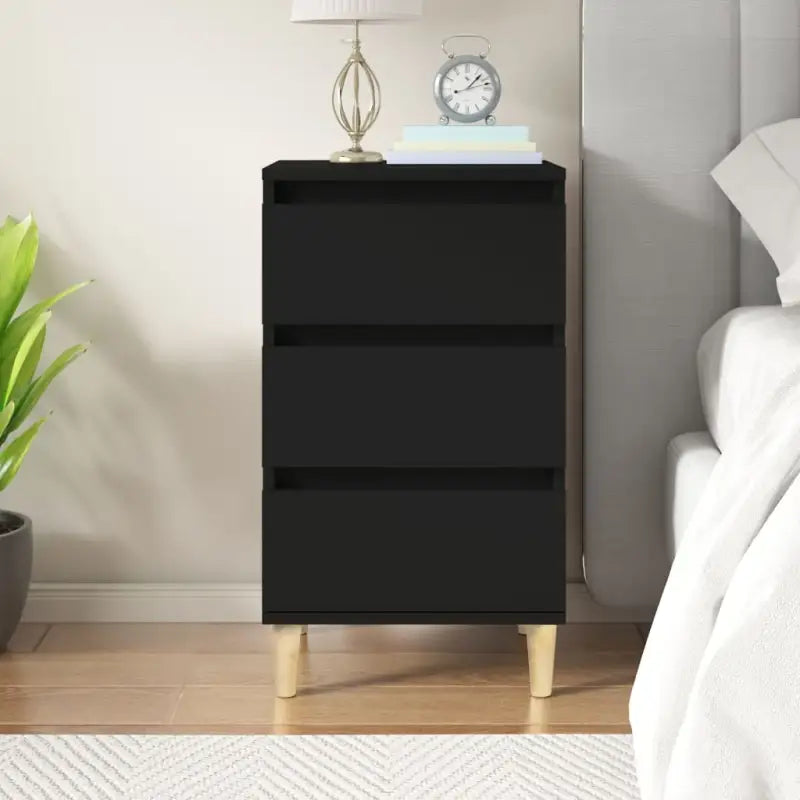 Trendy nachtkastje met houten poten en bewerkt hout voor een strak interieur - Zwart / 1 - Nachtkastjes