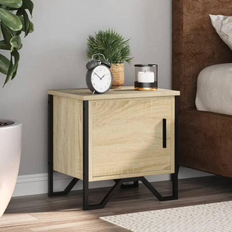 Trendy nachtkastje met metalen poten en bewerkt hout voor je interieur - Sonoma eiken / 2 - Nachtkastjes
