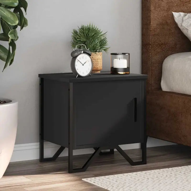 Trendy nachtkastje met metalen poten en bewerkt hout voor je interieur - Zwart / 1 - Nachtkastjes
