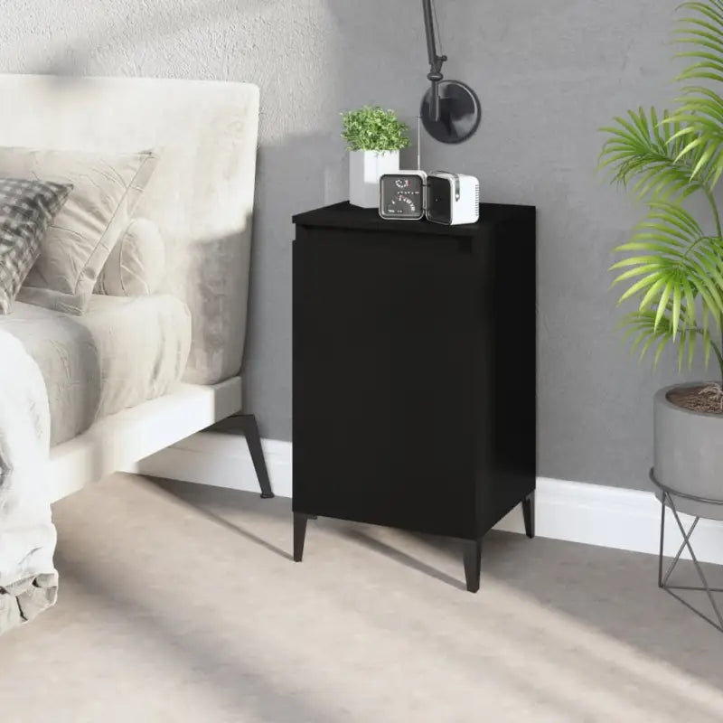 Trendy nachtkastje met metalen poten van bewerkt hout en gemakkelijk schoon te maken - Zwart / 1 - Nachtkastjes