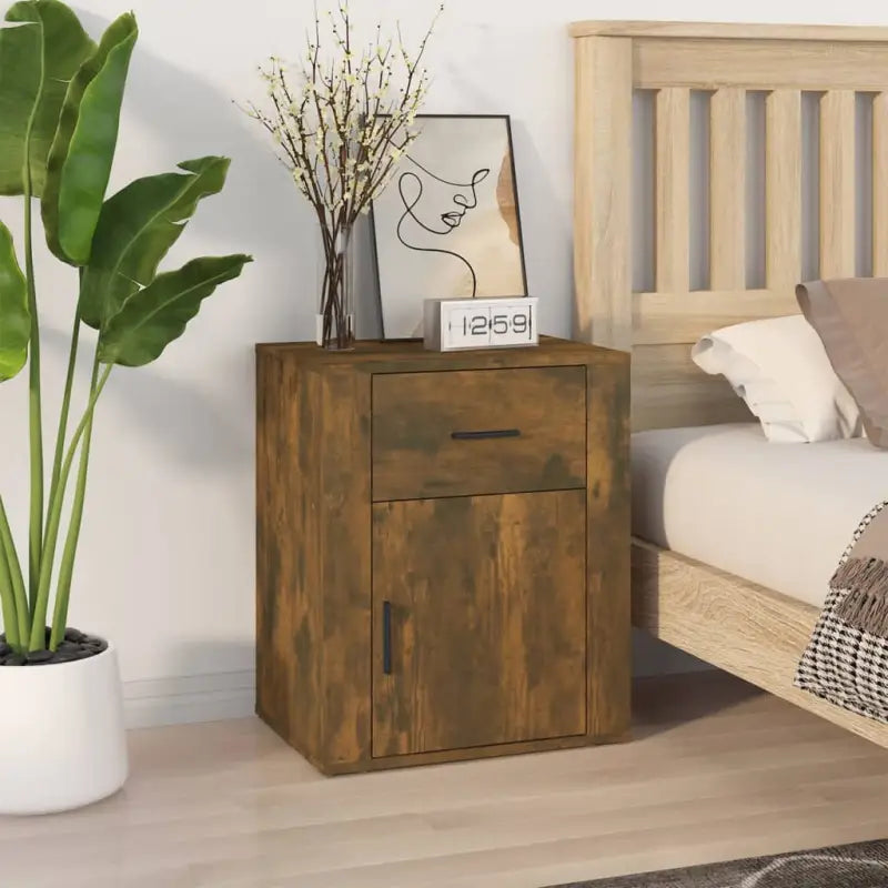 Trendy nachtkastje van bewerkt hout dat gemakkelijk schoon te maken - Gerookt eiken / 1 - Nachtkastjes