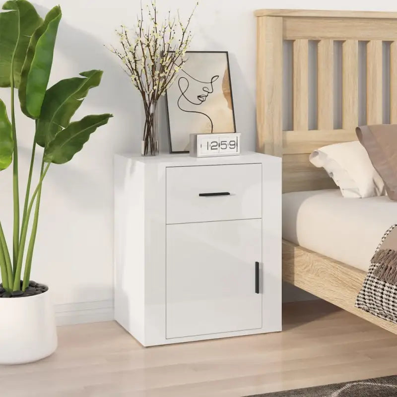 Trendy nachtkastje van bewerkt hout dat gemakkelijk schoon te maken - Hoogglans wit / 1 - Nachtkastjes