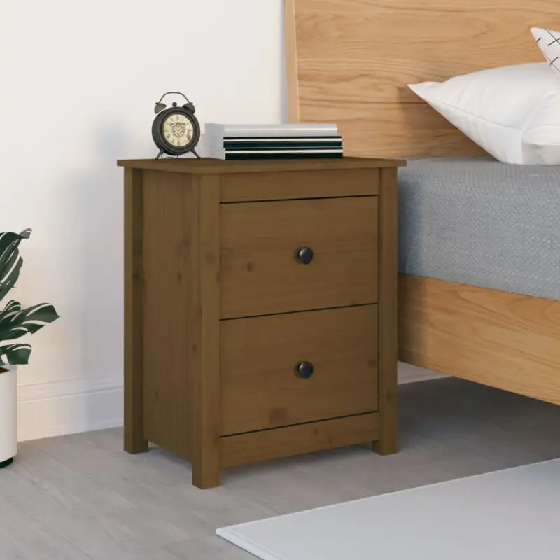Trendy nachtkastje van massief grenenhout met strak design - Honingbruin / 1 - Nachtkastjes