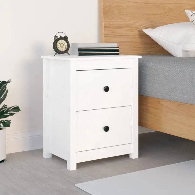 Trendy nachtkastje van massief grenenhout met strak design - Wit / 1 - Nachtkastjes