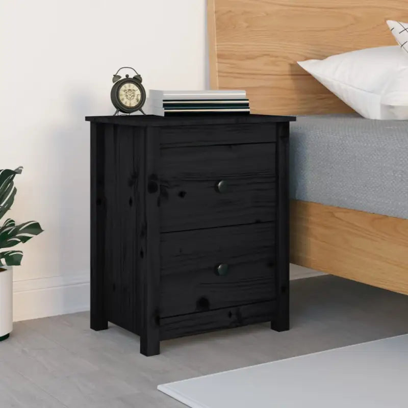 Trendy nachtkastje van massief grenenhout met strak design - Zwart / 1 - Nachtkastjes