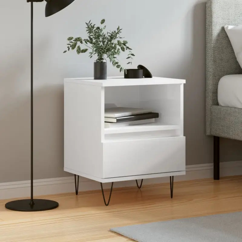 Trendy nachtkastjes met bewerkt hout en metalen poten voor een strak interieur - Hoogglans wit / 1 - Nachtkastjes