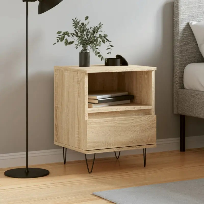 Trendy nachtkastjes met bewerkt hout en metalen poten voor een strak interieur - Sonoma eiken / 1 - Nachtkastjes