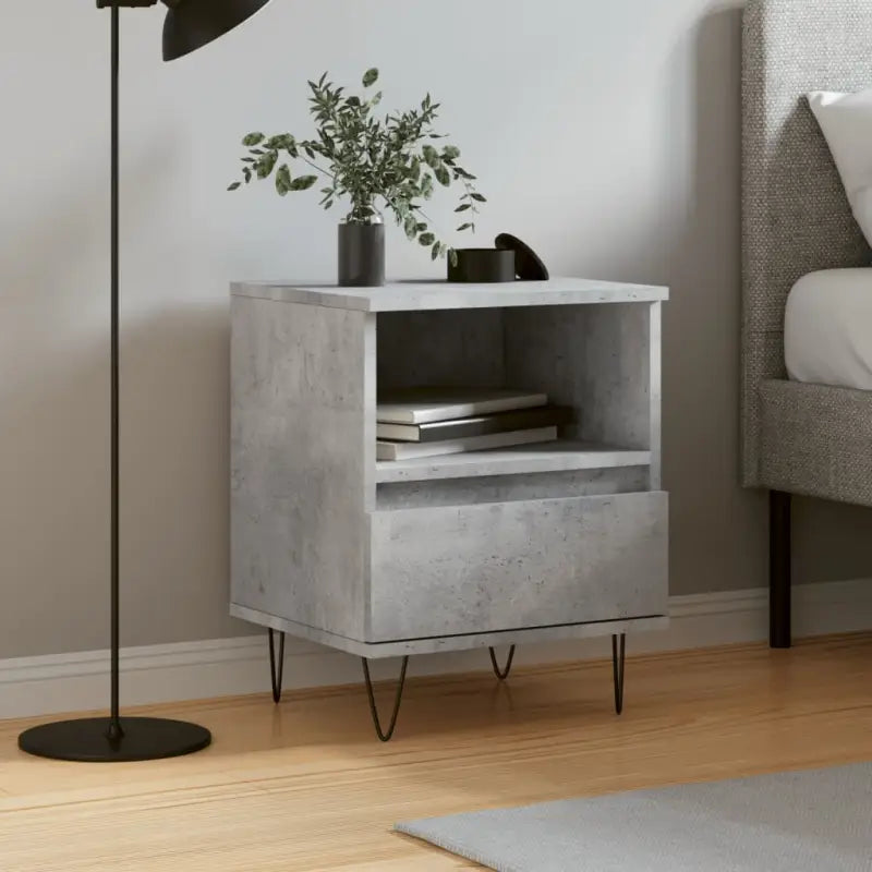 Trendy nachtkastjes met bewerkt hout en metalen poten voor een strak interieur - Betongrijs / 1 - Nachtkastjes