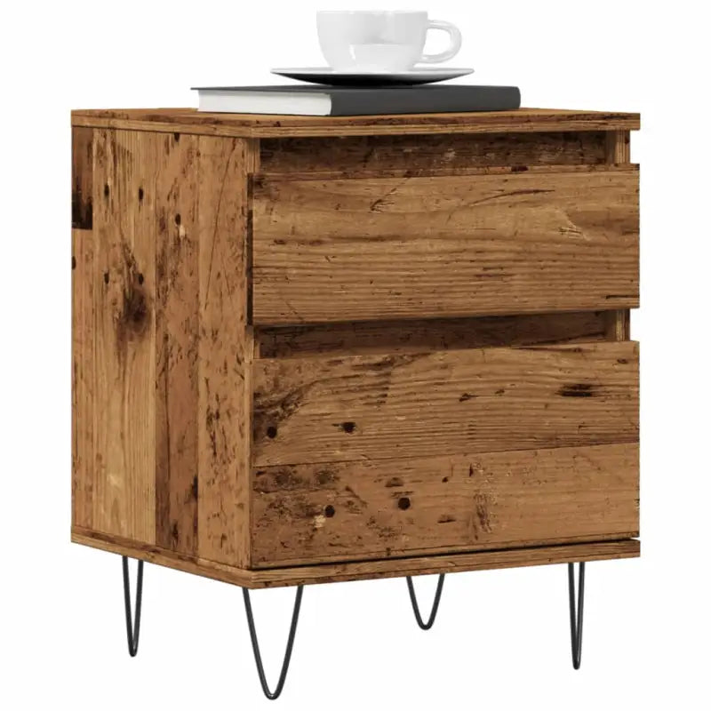 Trendy nachtkastjes van bewerkt hout met metalen poten en strak ontwerp - Oud hout / 2 - Nachtkastjes