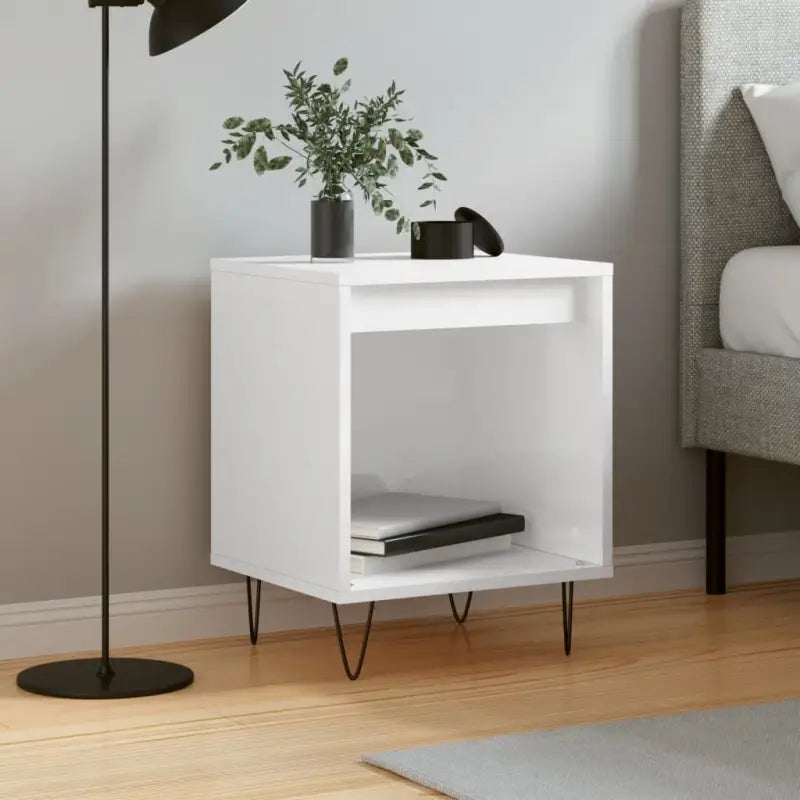 Trendy nachtkastjes van bewerkt hout met metalen poten voor een strak interieur - Hoogglans wit / 1 - Nachtkastjes