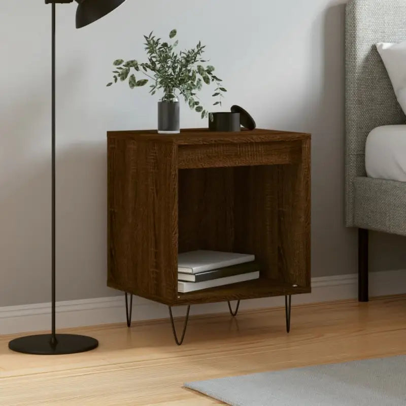 Trendy nachtkastjes van bewerkt hout met metalen poten voor een strak interieur - bruin eikenkleur / 1 - Nachtkastjes