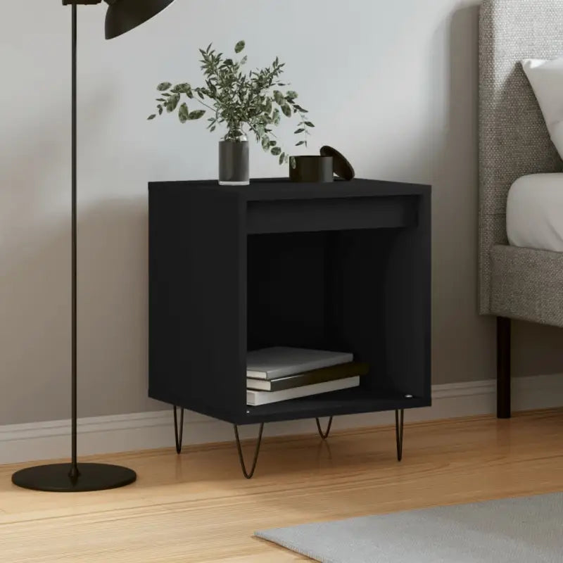 Trendy nachtkastjes van bewerkt hout met metalen poten voor een strak interieur - Zwart / 1 - Nachtkastjes