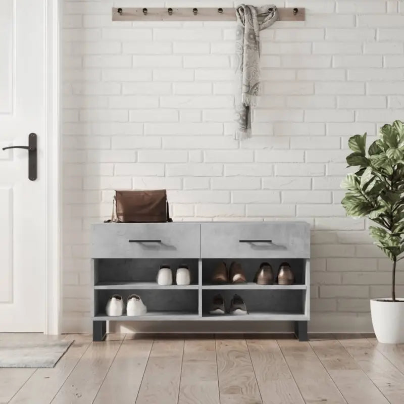 Trendy schoenenbank met bewerkt hout en ijzeren poten - Betongrijs / 1 - Schoenenrekken