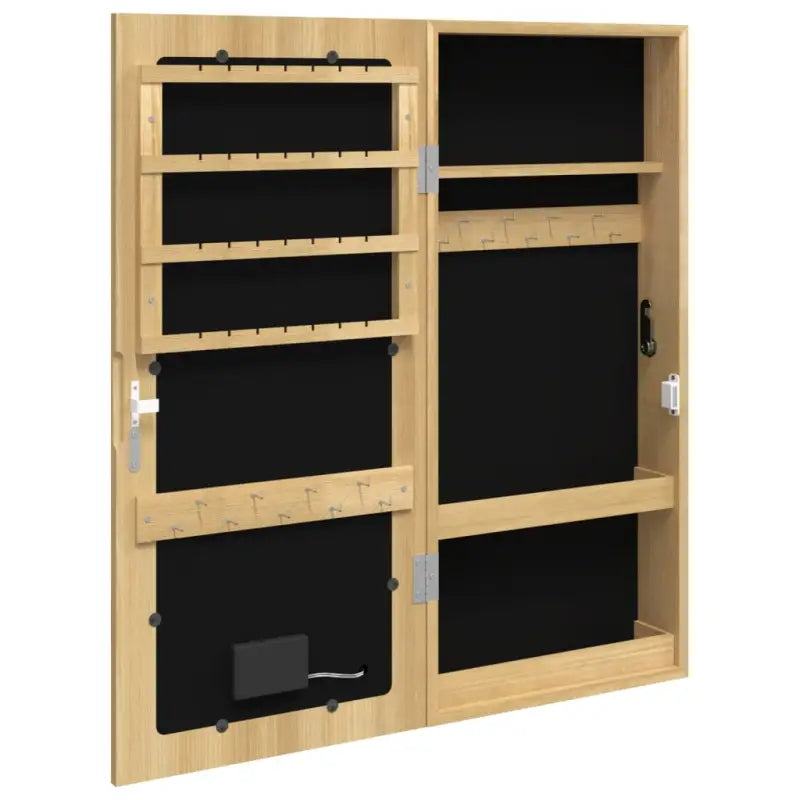 Trendy sieradenkast met LED-verlichting en bewerkt hout - Spiegels