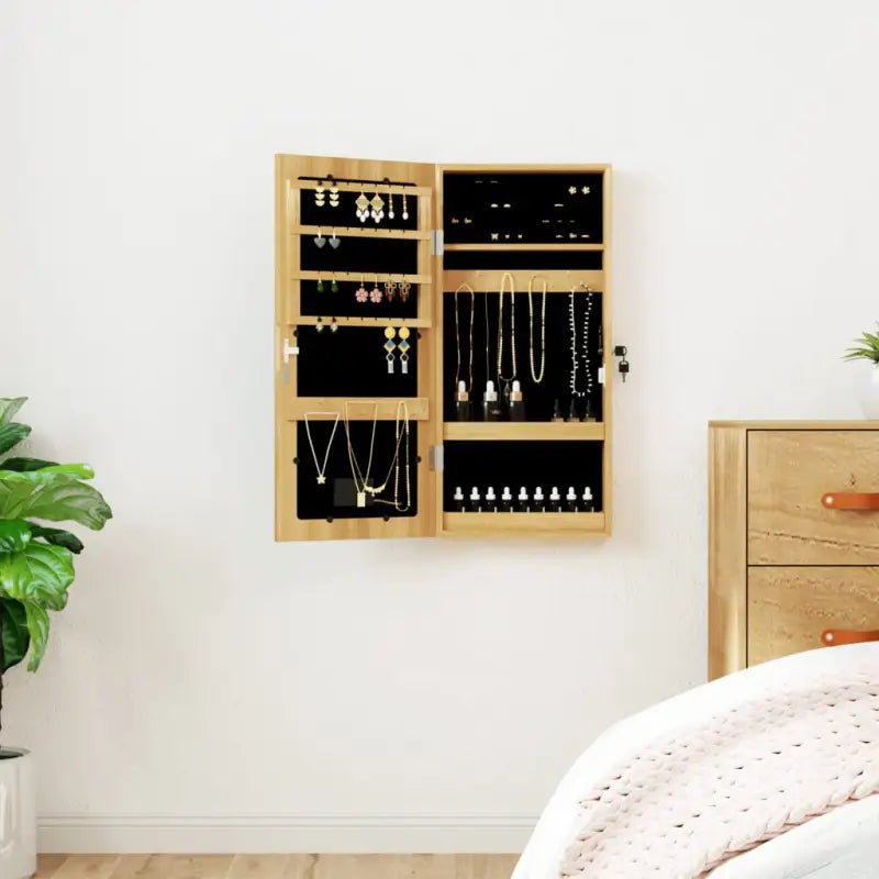 Trendy sieradenkast met LED-verlichting en bewerkt hout - Spiegels