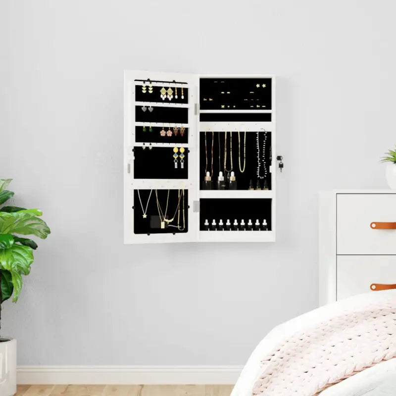Trendy sieradenkast met LED-verlichting en bewerkt hout - Wit / 1 - Spiegels
