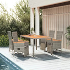 Trendy tuinset met poly rattan en verstelbare tuinstoel van massief acaciahout - 150 cm tafellengte / 5 - Tuinsets
