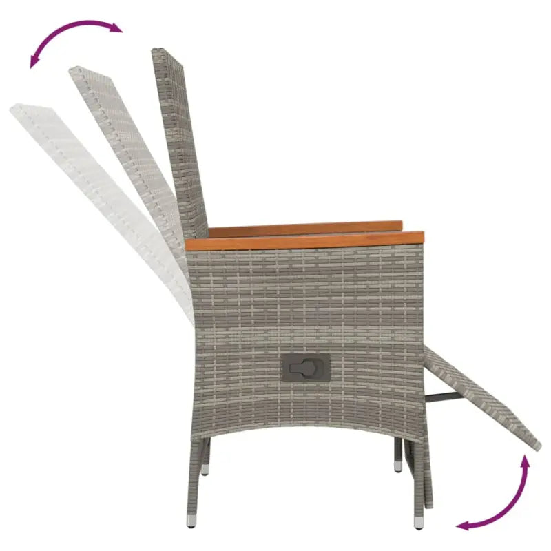 Trendy tuinset met poly rattan en verstelbare tuinstoel van massief acaciahout - Tuinsets
