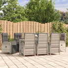 Trendy tuinset met poly rattan en verstelbare tuinstoelen van massief acaciahout - 190 cm tafellengte / 8x Fauteuil