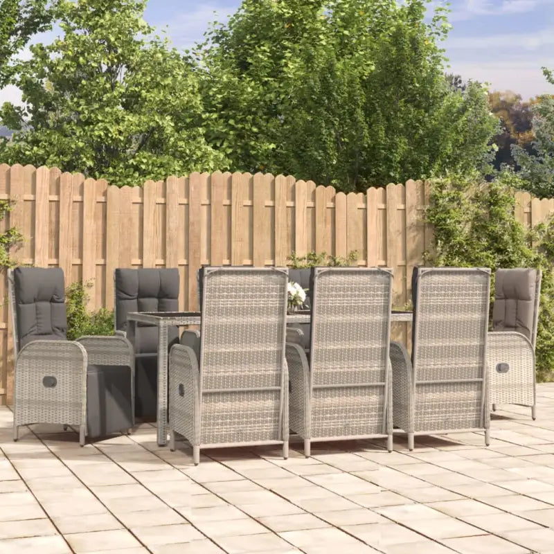 Trendy tuinset met poly rattan en verstelbare tuinstoelen van massief acaciahout - 190 cm tafellengte / 8x Fauteuil