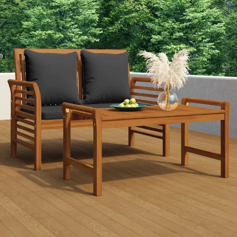 Trendy tuinset van massief acaciahout met gelat ontwerp - Donkergrijs - Tuinsets
