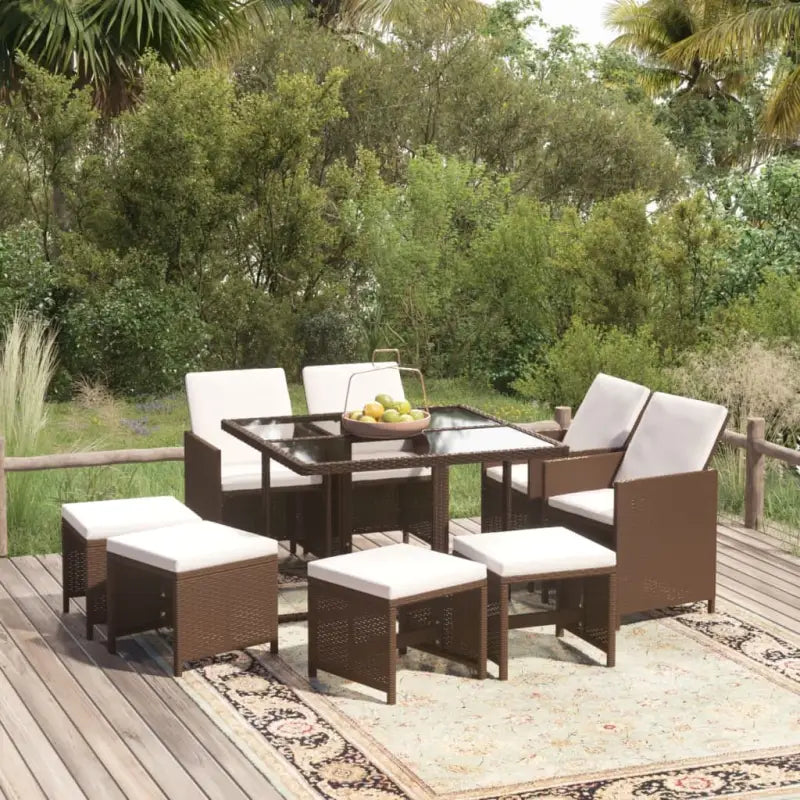 Trendy Tuinset van Waterbestendig PE-rattan voor Gezellig Buitenleven - Bruin / 109 cm tafellengte / 4x Fauteuil + 4x