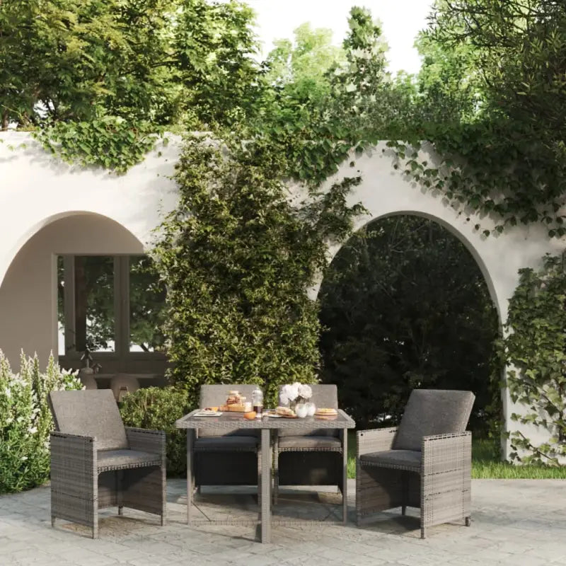 Trendy Tuinset van Waterbestendig PE-rattan voor Gezellig Buitenleven - Grijs / 109 cm tafellengte / 4x armstoel
