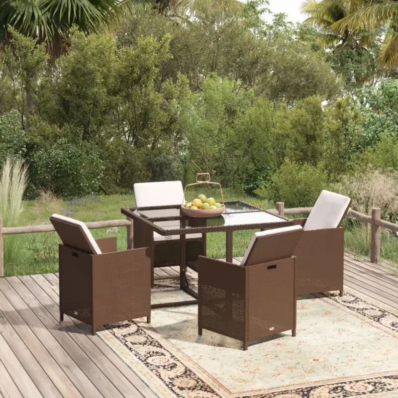 Trendy Tuinset van Waterbestendig PE-rattan voor Gezellig Buitenleven - Bruin / 109 cm tafellengte / 4x armstoel