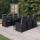 Trendy tuinstoelset met gemakkelijke stoelen en ruime afmetingen - Zwart / 200 cm tafellengte - Tuinsets