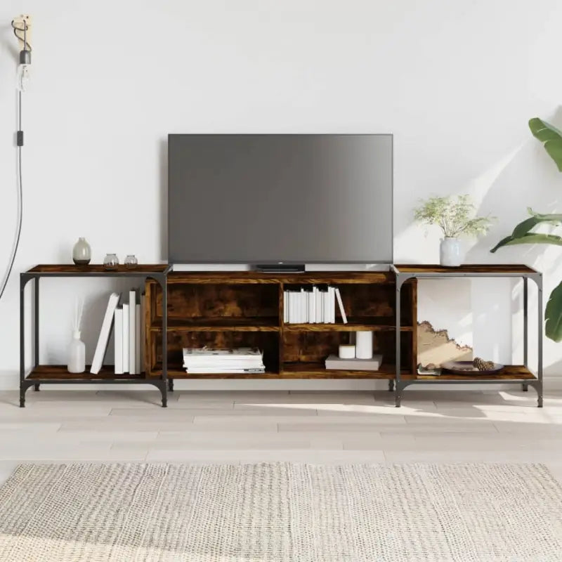 Trendy Tv-meubel met bewerkt hout en metalen frame - Gerookt eiken / 1 / 203 cm - Tv-meubels