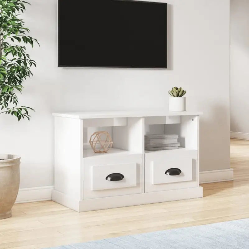 Trendy TV-meubel van bewerkt hout met strak design en duurzame afwerking - Hoogglans wit / 80 x 35 x 50 cm / 1