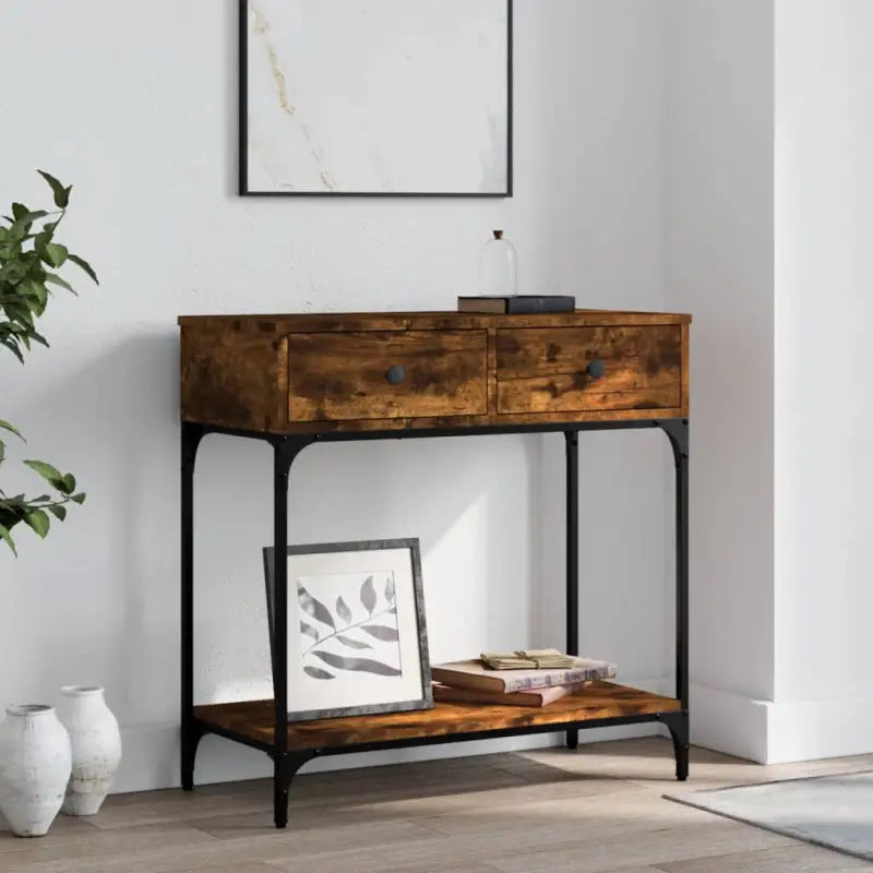 Trendy wandtafel van bewerkt hout voor elegante interieuraccenten - Gerookt eiken / 1 / 75 cm - Bijzettafels