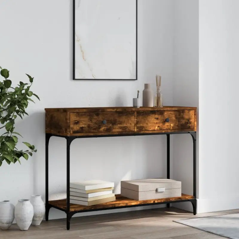 Trendy wandtafel van bewerkt hout voor elegante interieuraccenten - Gerookt eiken / 1 / 100 cm - Bijzettafels