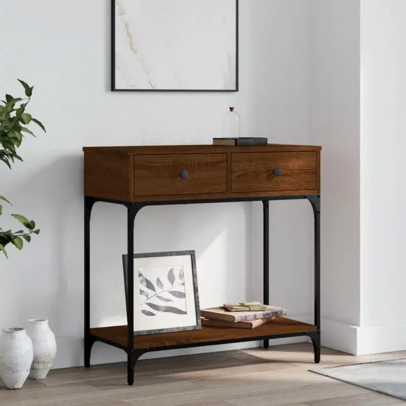 Trendy wandtafel van bewerkt hout voor elegante interieuraccenten - bruin eikenkleur / 1 / 75 cm - Bijzettafels