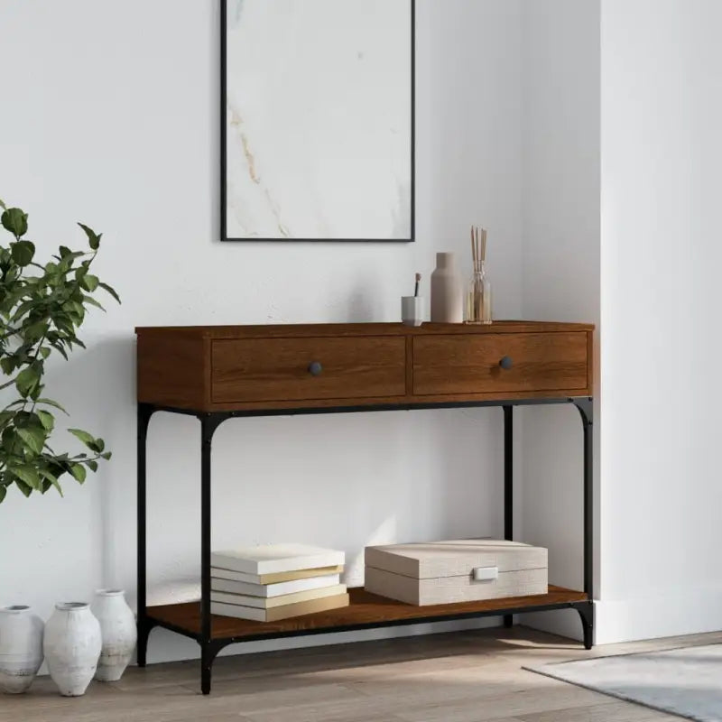 Trendy wandtafel van bewerkt hout voor elegante interieuraccenten - bruin eikenkleur / 1 / 100 cm - Bijzettafels