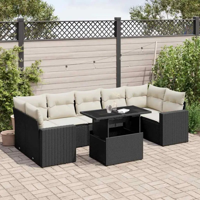 Tuin Lounge Set in Zwart Materiaal met Gepoedercoat Staal Afmetingen - Zwart en crème / zonder opbergruimte - Tuinsets