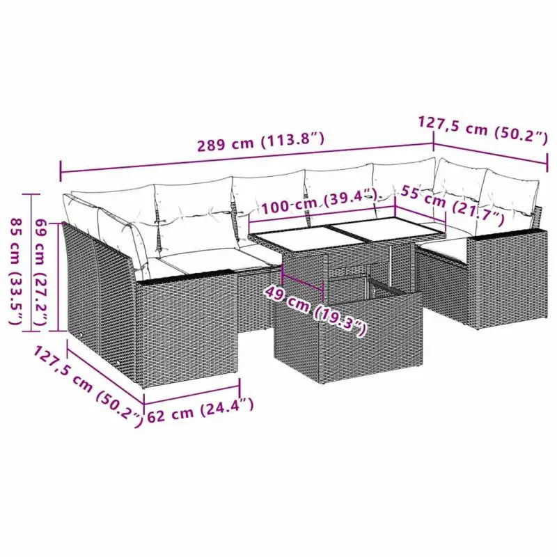 Tuin Lounge Set in Zwart Materiaal met Gepoedercoat Staal Afmetingen - Tuinsets