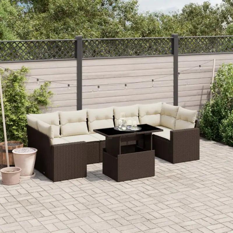Tuin Lounge Set in Zwart Materiaal met Gepoedercoat Staal Afmetingen - Bruin en crème / zonder opbergruimte - Tuinsets
