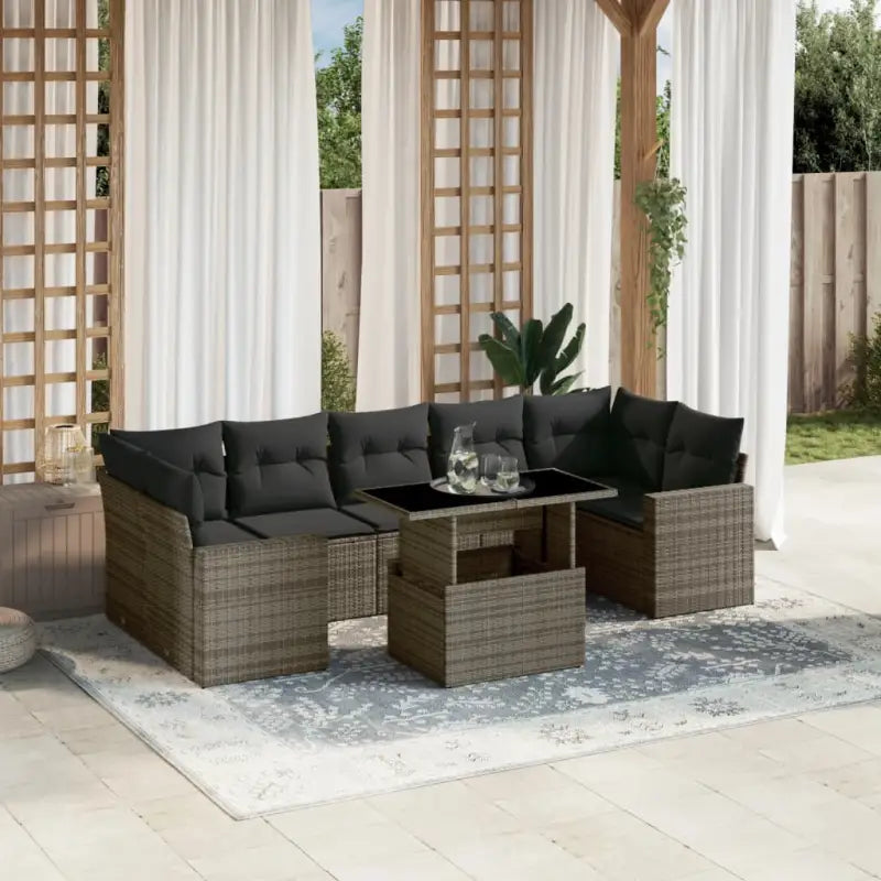 Tuin Lounge Set in Zwart Materiaal met Gepoedercoat Staal Afmetingen - Grijs / zonder opbergruimte - Tuinsets