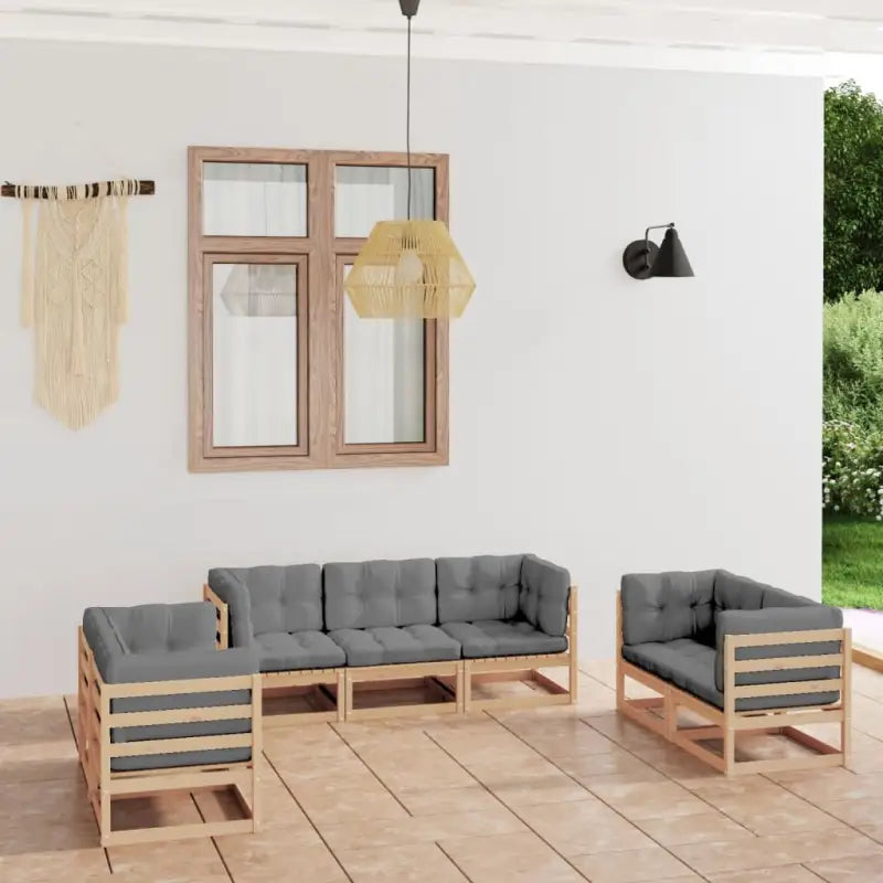 Tuina set met massief grenenhout en comfortabele rug- en zijkussens - Naturel / Ja - Tuinsets