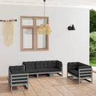 Tuina set met massief grenenhout en comfortabele rug- en zijkussens - Grijs / Ja - Tuinsets