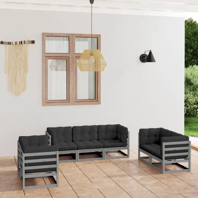 Tuina set met massief grenenhout en comfortabele rug- en zijkussens - Grijs / Ja - Tuinsets
