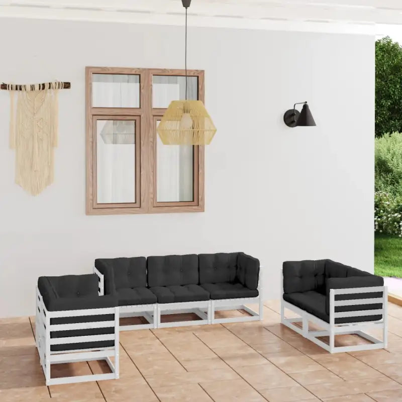Tuina set met massief grenenhout en comfortabele rug- en zijkussens - Wit / Ja - Tuinsets