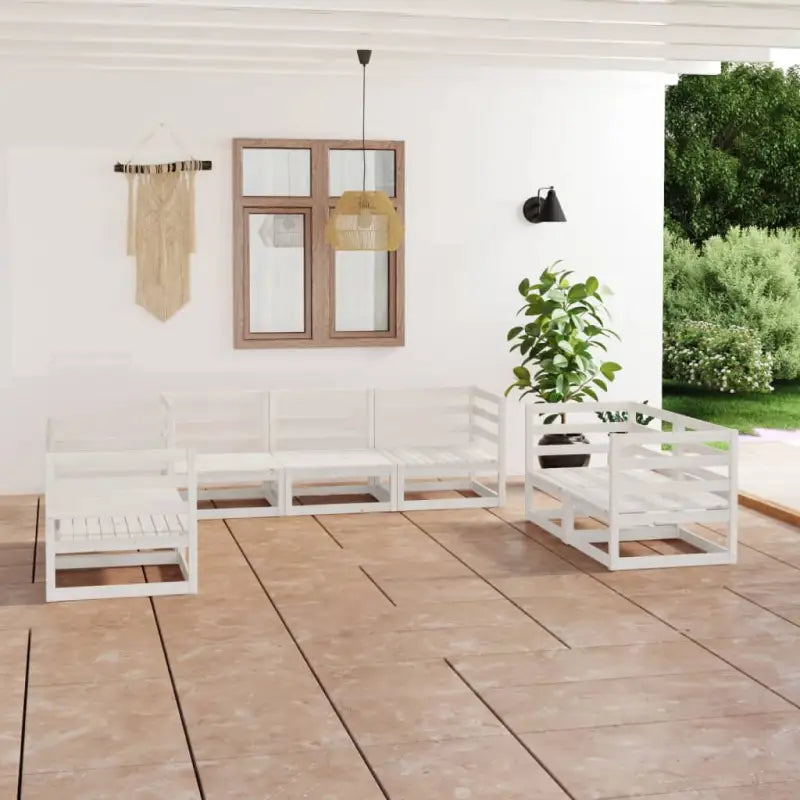 Tuina set met massief grenenhout en comfortabele rug- en zijkussens - Wit / Nee - Tuinsets