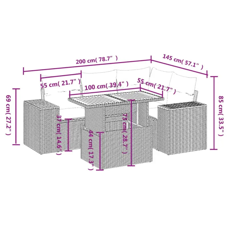 Tuinaanbouw loungeset van grijs materiaal en gepoedercoat staal - Tuinsets