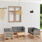 Tuinaanset met massief grenenhout en comfortabele rugzijkussens - Tuinsets
