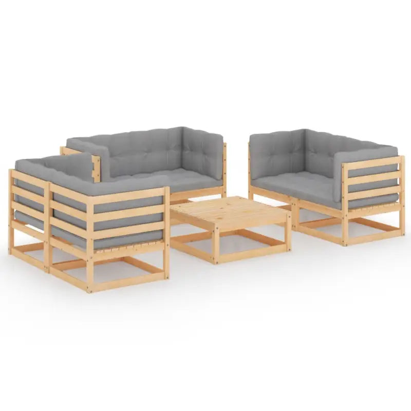 Tuinaanset met massief grenenhout en comfortabele rugzijkussens - Tuinsets