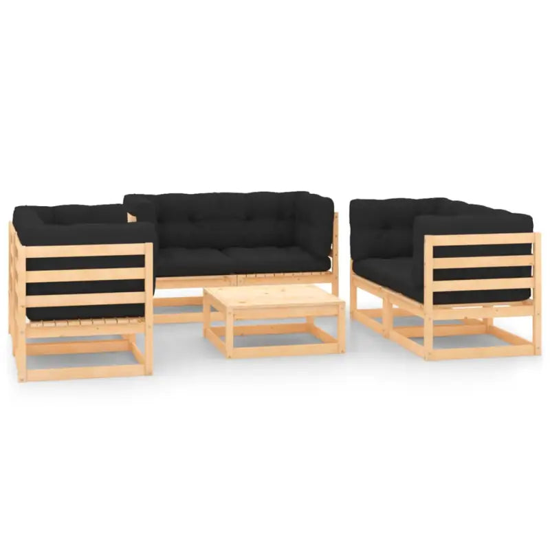 Tuinaanset met massief grenenhout en comfortabele rugzijkussens - Naturel en antraciet / Ja - Tuinsets